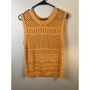 Talbots Sweater Womens Petite Medium Yellow Sleeveless Open Knit Crochet Shell